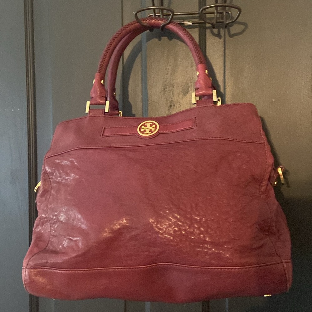Tory Burch Burgundy Leather Handbag Audra Satchel